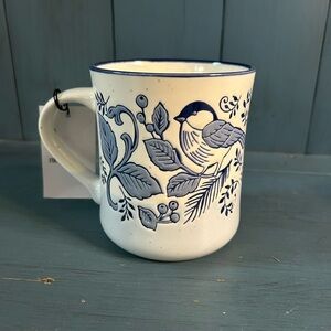 New Dwell Studio Hand Painted Blue and White Bird Pattern Ceramic Mug - 21 oz.